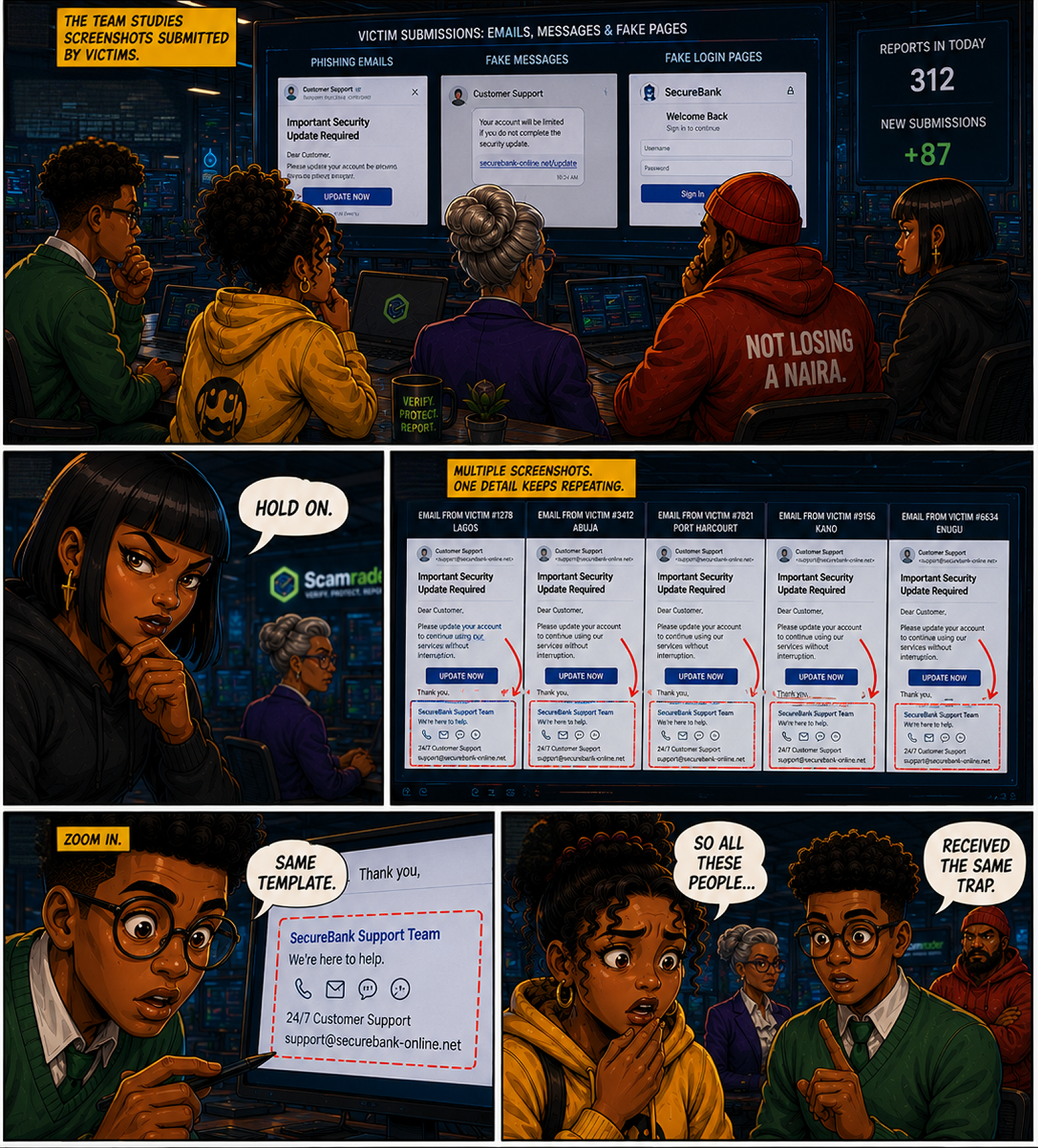 Victim screenshots reveal the same phishing template across cities