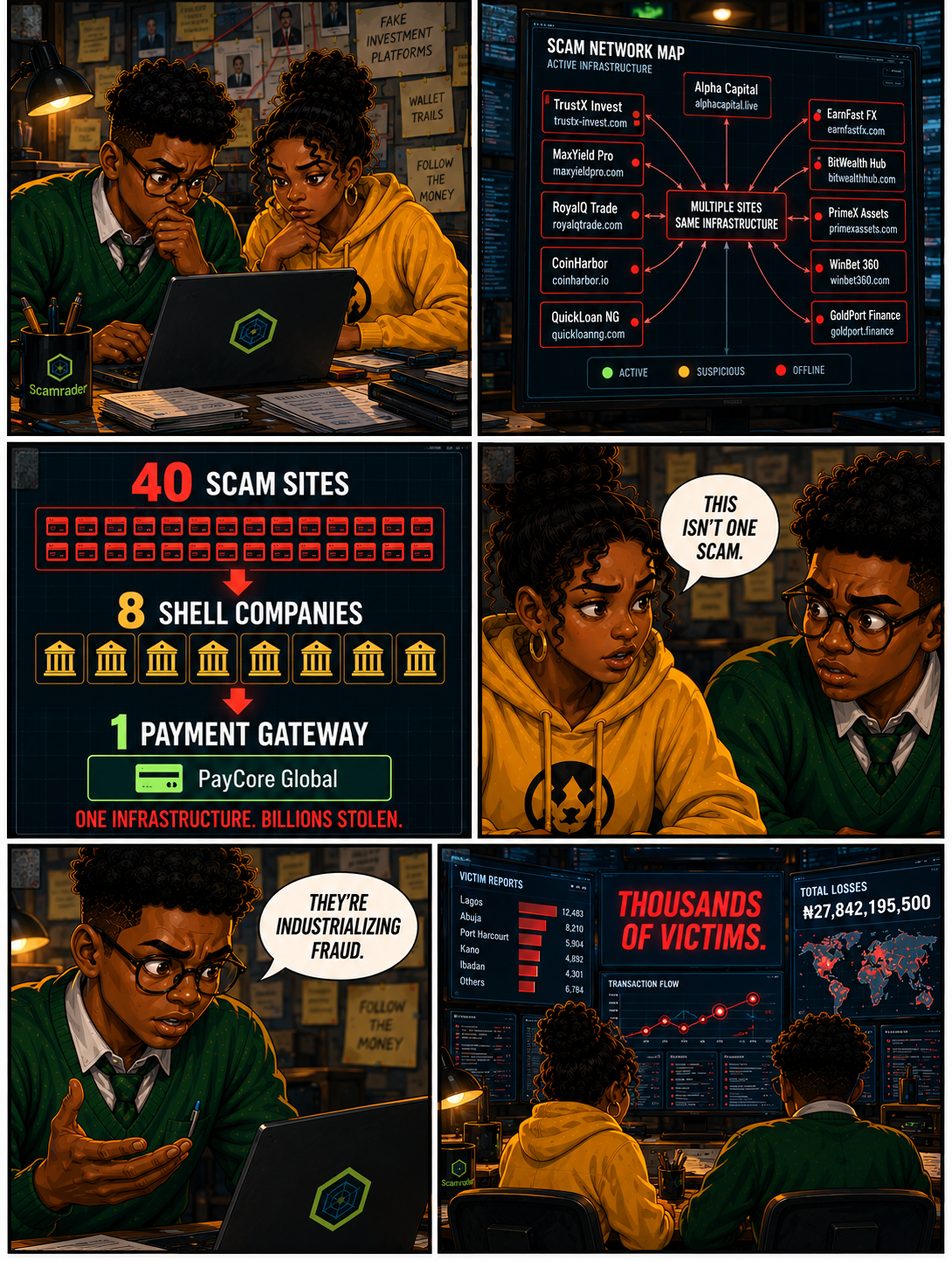 Follow the money — forty scam sites, eight shell companies, one payment gateway, and billions stolen from thousands of victims